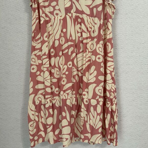 Umgee Dress Women S Pink Ivory Print Tiered Mini Babydoll Tribal Tropical Comfy - Picture 8 of 12